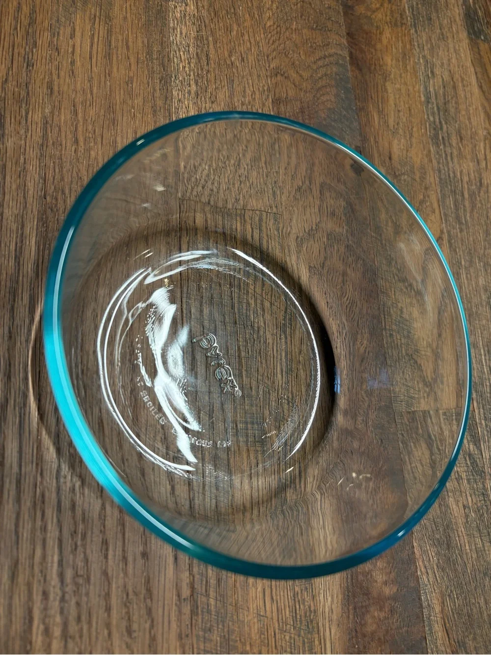 Vintage Pyrex Clear Glass Serving Bowl with Teal Rim
